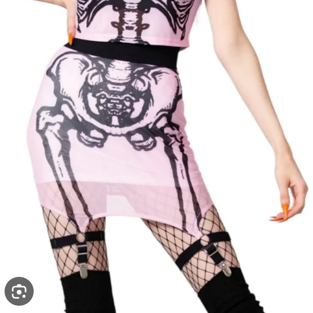 Pink Skeleton Print Skirt